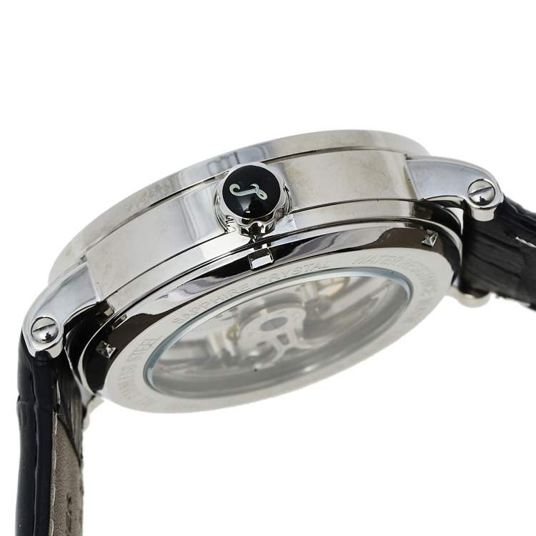 Pre Owned Tonino Lamborghini Stainless Steel & Leather Skeleton LS4490 Men's Wristwatch 44 mm