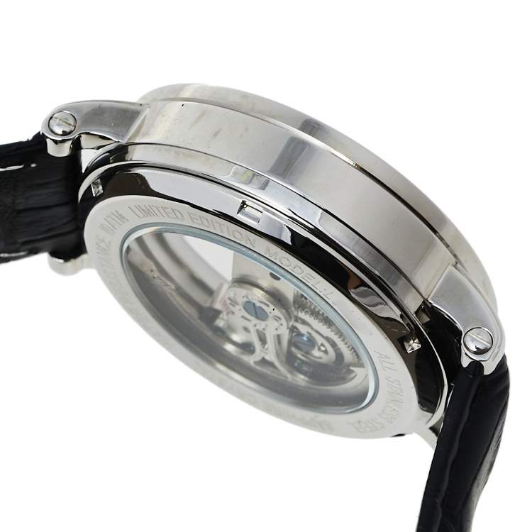 Pre Owned Tonino Lamborghini Stainless Steel & Leather Skeleton LS4490 Men's Wristwatch 44 mm