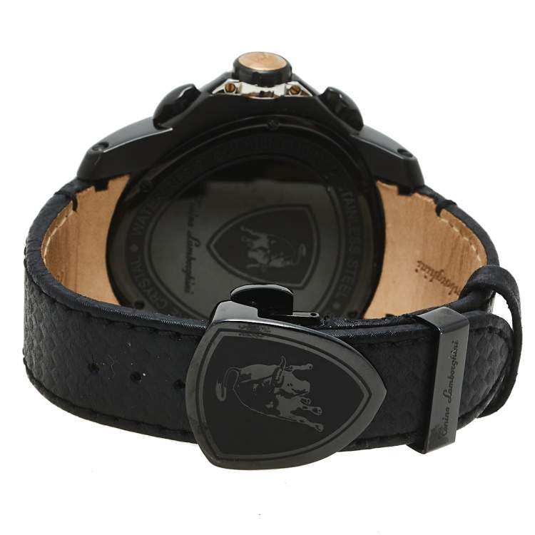 Pre Owned Tonino Lamborghini Black Two-Tone Stainless Steel Spyder 901BGL Men's Wristwatch 55 mm