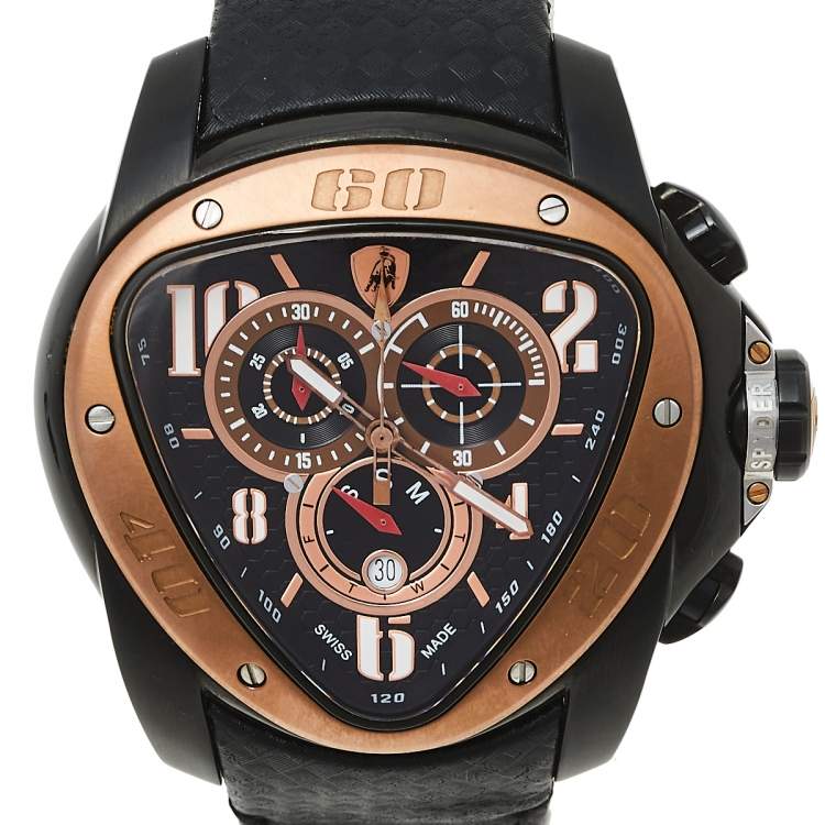 Pre Owned Tonino Lamborghini Black Two-Tone Stainless Steel Spyder 901BGL Men's Wristwatch 55 mm