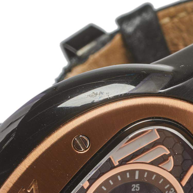 Pre Owned Tonino Lamborghini Black Two-Tone Stainless Steel Spyder 901BGL Men's Wristwatch 55 mm