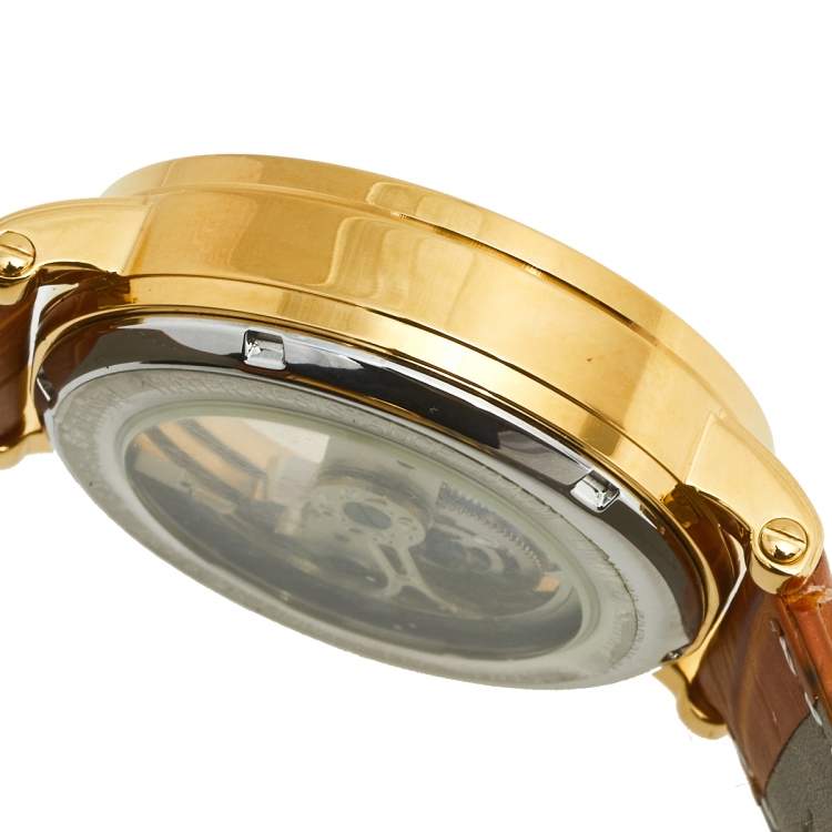 مملوكة مسبقًا Tonino Lamborghini Gold Plated Stainless Steel Leather Skeleton LS4490 Men's Wristwatch 44 mm 