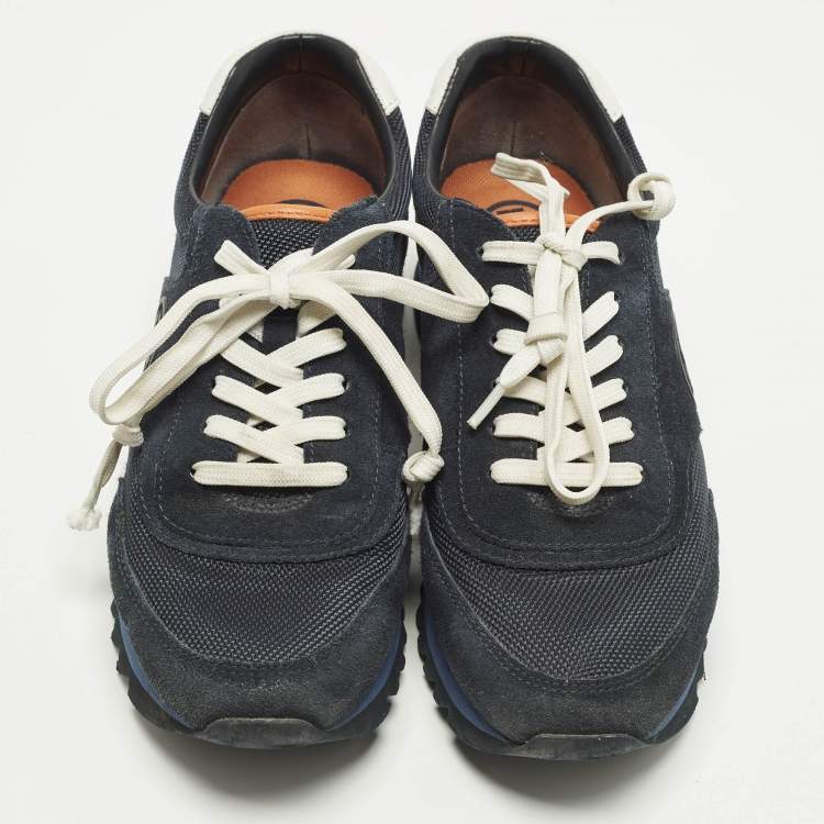 Pre Owned Tory Burch Sawtooth Size 41 Two Tone Canvas and Suede Lace Up Sneakers