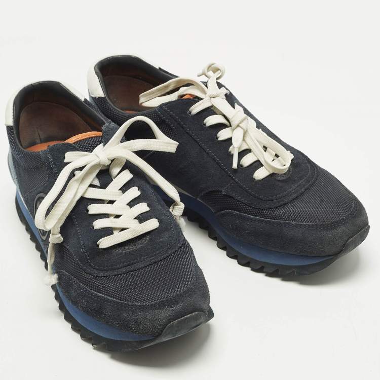 Pre Owned Tory Burch Sawtooth Size 41 Two Tone Canvas and Suede Lace Up Sneakers