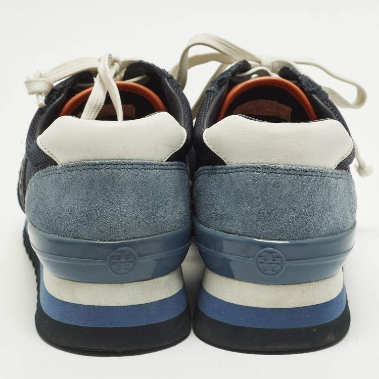 Pre Owned Tory Burch Sawtooth Size 41 Two Tone Canvas and Suede Lace Up Sneakers