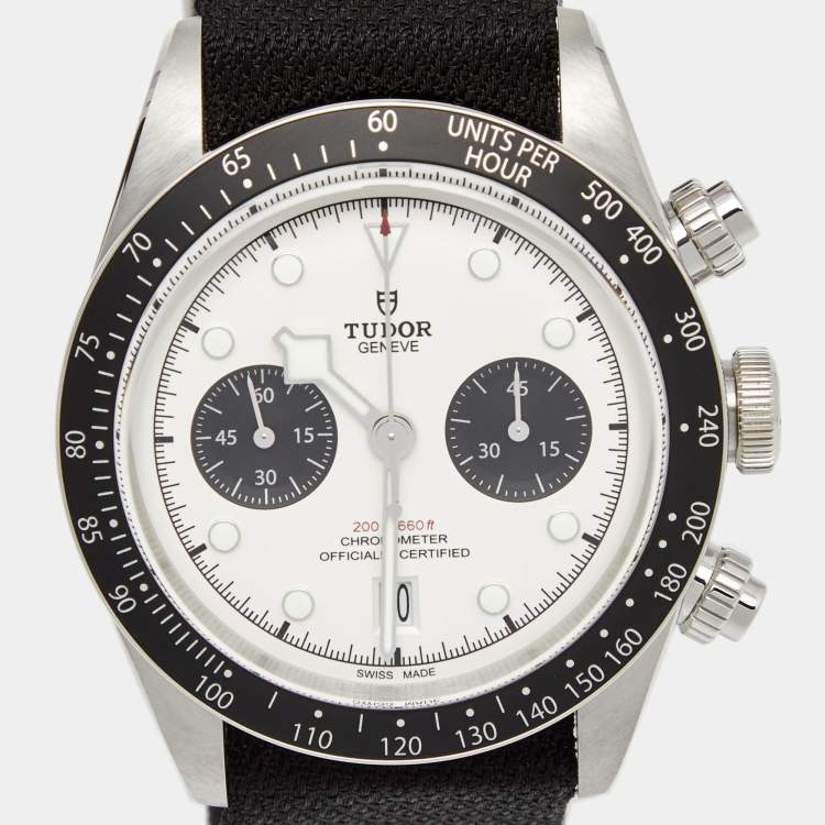 Pre Owned Tudor White Stainless Steel Fabric Black Bay 79360N Men's Wristwatch 41 mm