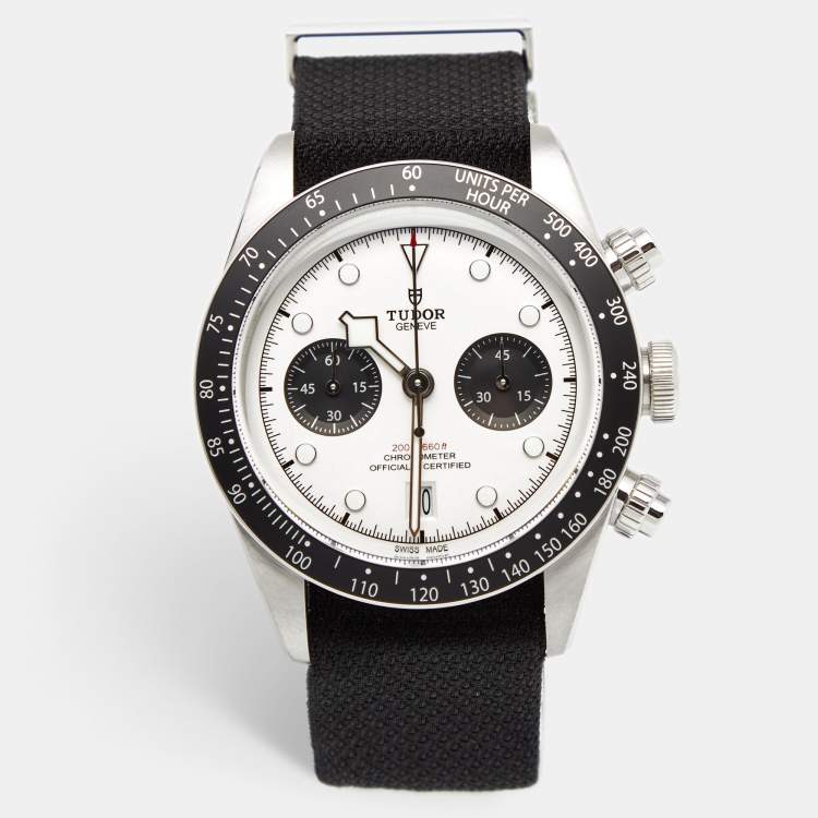 Pre Owned Tudor White Stainless Steel Fabric Black Bay 79360N Men's Wristwatch 41 mm