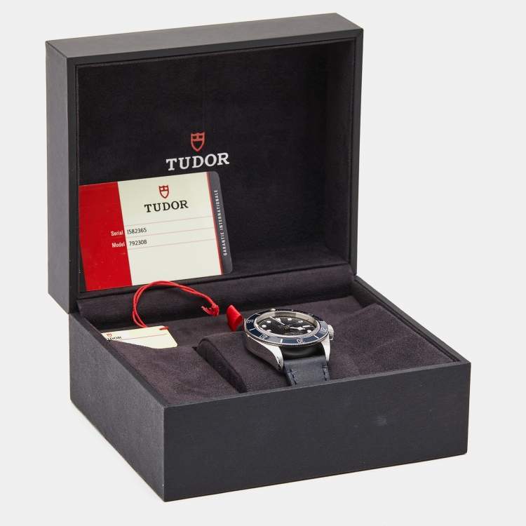 Pre Owned Tudor Black Stainless Steel Leather Black Bay M79230B-0002 Men's Wristwatch 41 mm