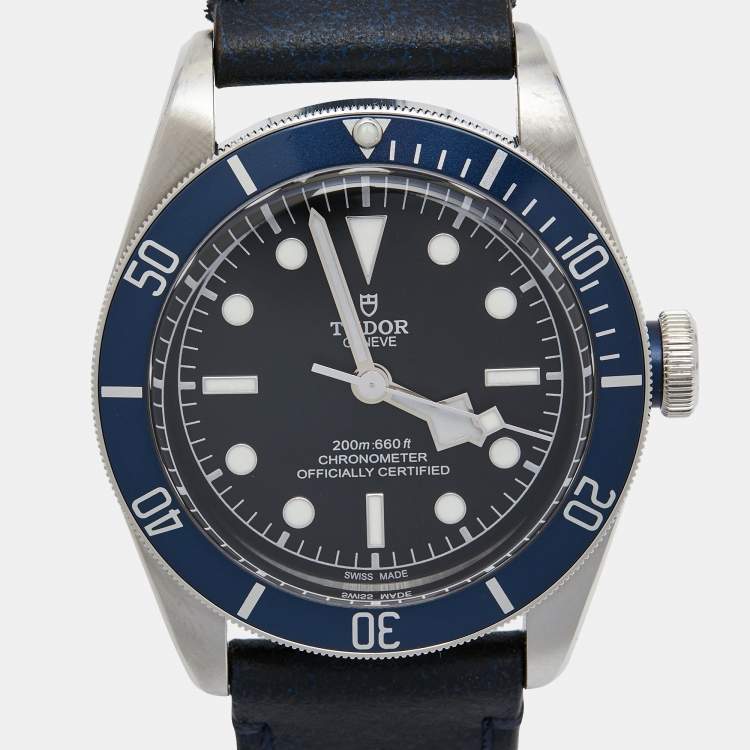 Pre Owned Tudor Black Stainless Steel Leather Black Bay M79230B-0002 Men's Wristwatch 41 mm
