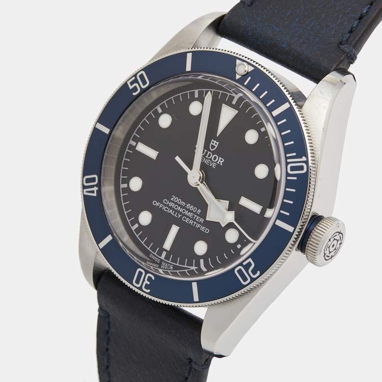 Pre Owned Tudor Black Stainless Steel Leather Black Bay M79230B-0002 Men's Wristwatch 41 mm