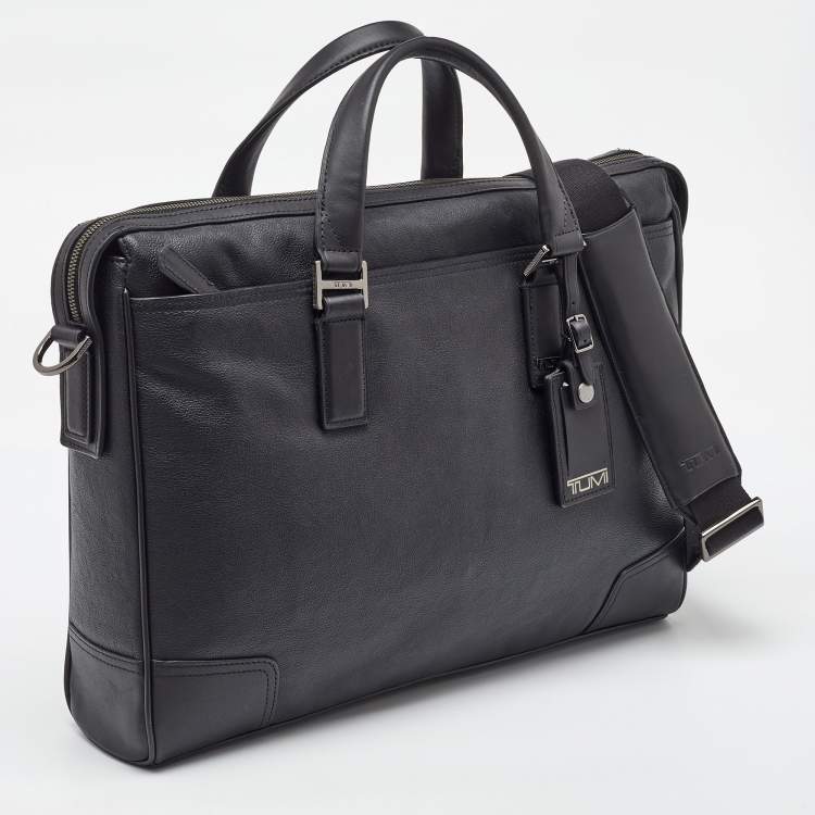 Pre Owned Tumi Black Leather Irving Slim Briefcase