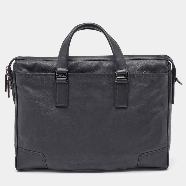 Pre Owned Tumi Black Leather Irving Slim Briefcase