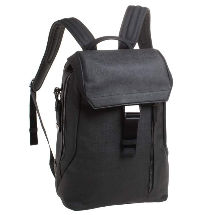 Pre Owned Tumi Dark Grey Coated Canvas and Leather Dresden Flap Backpack