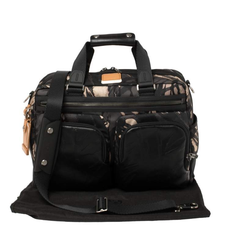 Pre Owned TUMI Black Camouflage Fabric and Leather Alpha Bravo Hunter Satchel