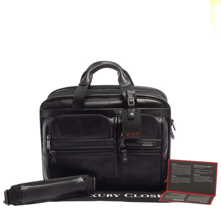 مملوكة مسبقًا TUMI Black Leather Alpha Bravo T-Pass Expandable Laptop Briefcase