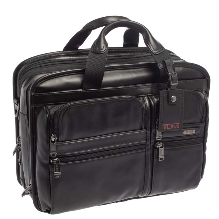 مملوكة مسبقًا TUMI Black Leather Alpha Bravo T-Pass Expandable Laptop Briefcase