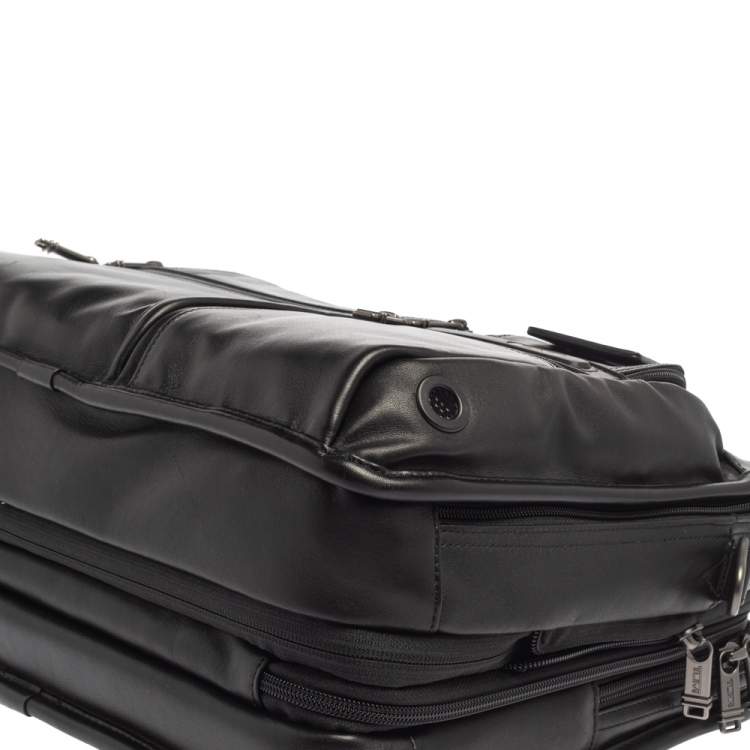 مملوكة مسبقًا TUMI Black Leather Alpha Bravo T-Pass Expandable Laptop Briefcase