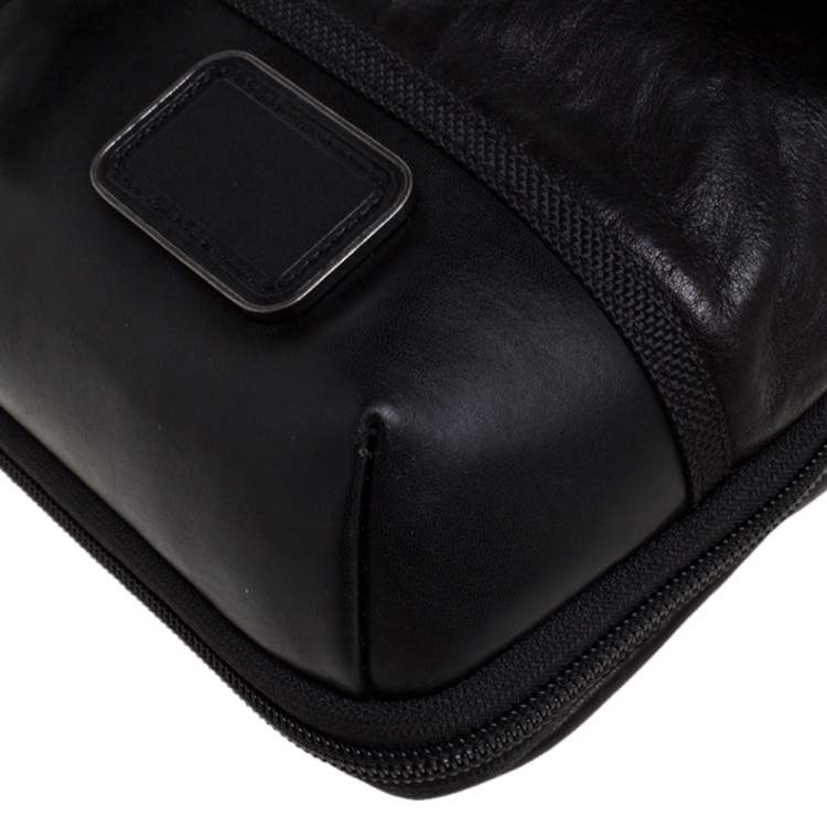 Pre Owned TUMI Black/Dark Brown Leather Annapolis Zip Flap Messenger Bag