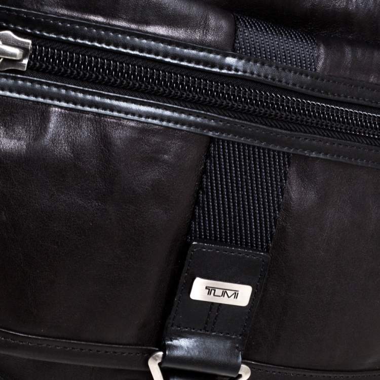Pre Owned TUMI Black/Dark Brown Leather Annapolis Zip Flap Messenger Bag