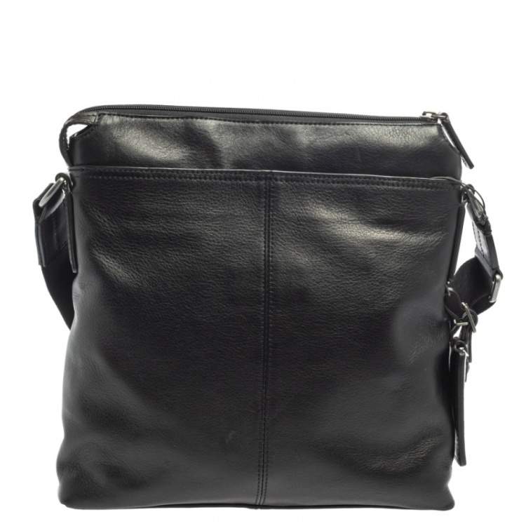 Pre Owned Tumi Black Leather DFO Monroe Oxford Top Zip Flap Messenger Bag