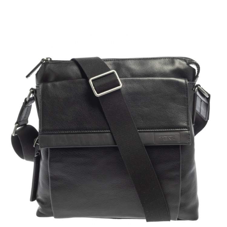 Tumi Black Leather DFO Monroe Oxford Top Zip Flap Messenger Bag TUMI ...