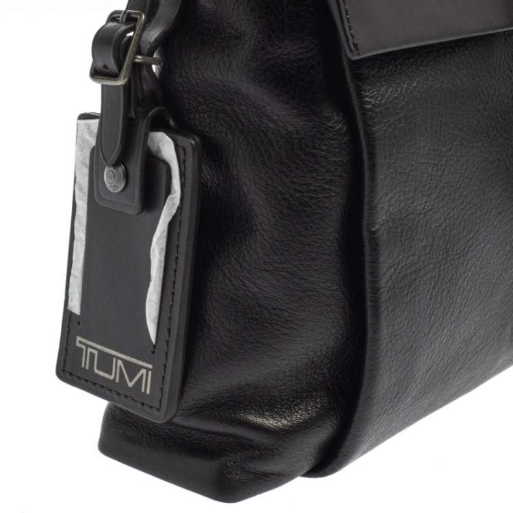 Pre Owned Tumi Black Leather DFO Monroe Oxford Top Zip Flap Messenger Bag