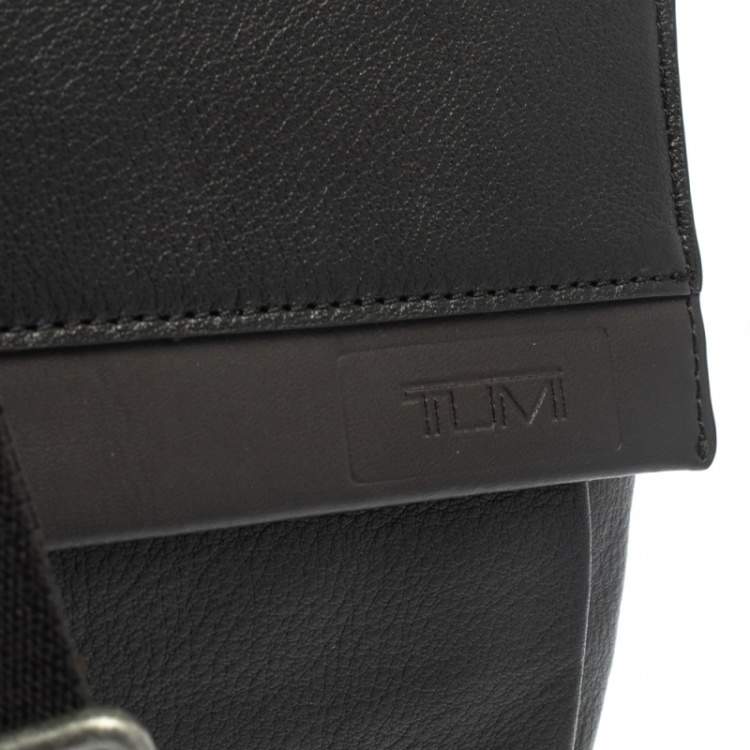 Pre Owned Tumi Black Leather DFO Monroe Oxford Top Zip Flap Messenger Bag