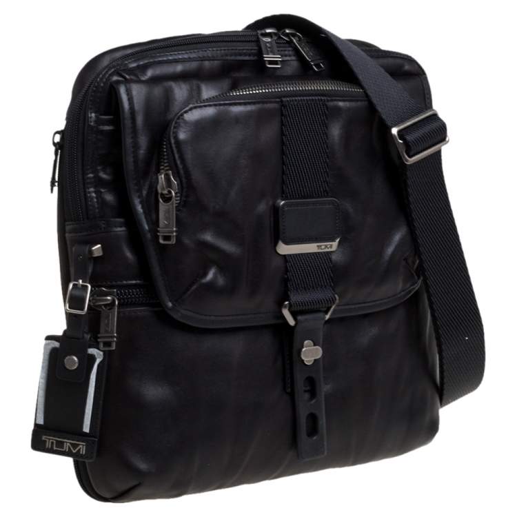 Pre Owned TUMI Black Leather Alpha Bravo Arnold Zip Flap Messenger Bag