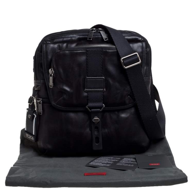 Pre Owned TUMI Black Leather Alpha Bravo Arnold Zip Flap Messenger Bag