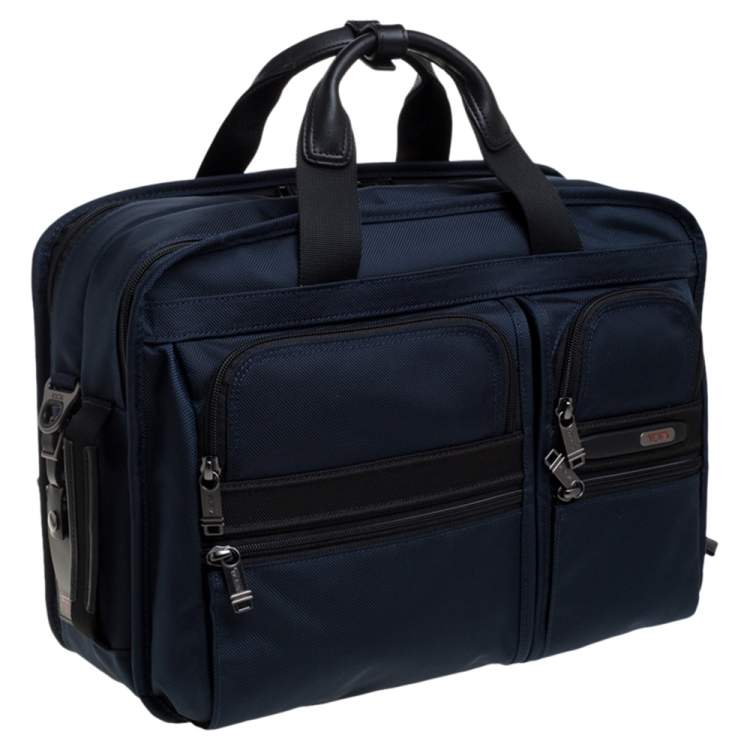 Pre Owned Tumi Blue/Black Nylon Three Way Briefcase Bag