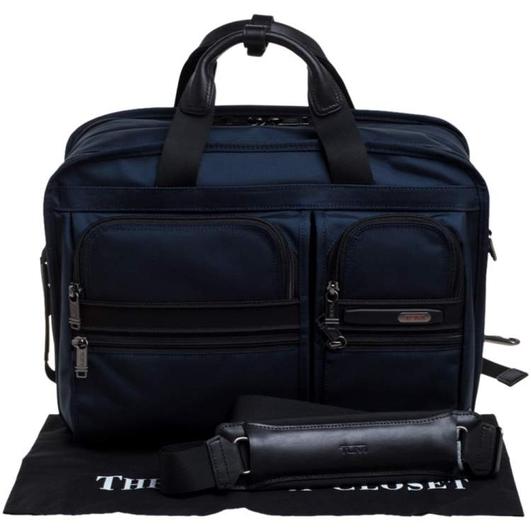 Pre Owned Tumi Blue/Black Nylon Three Way Briefcase Bag
