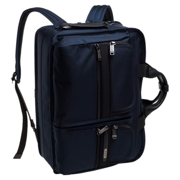 Pre Owned Tumi Blue/Black Nylon Three Way Briefcase Bag