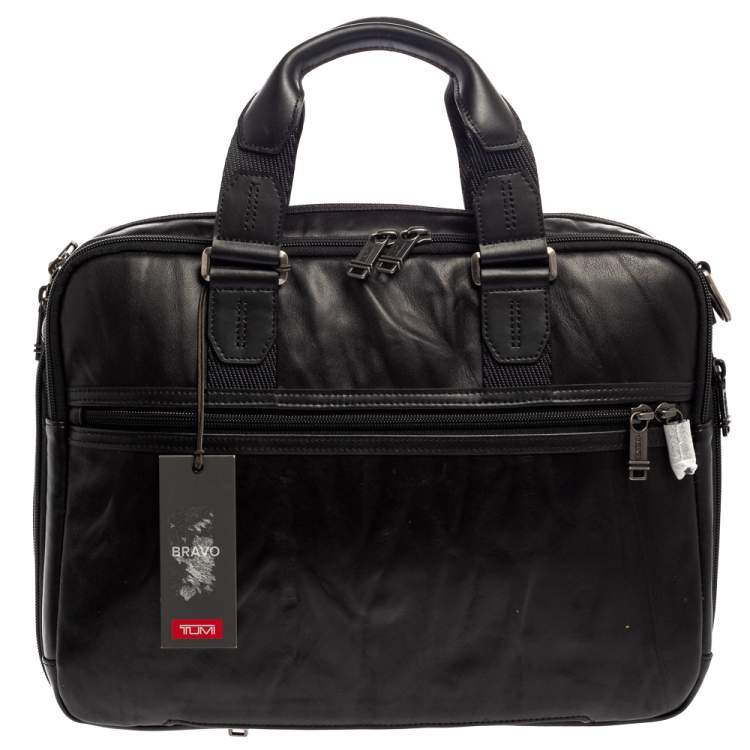 Pre Owned TUMI Black Leather Alpha Bravo Albany Slim Computer Briefcase