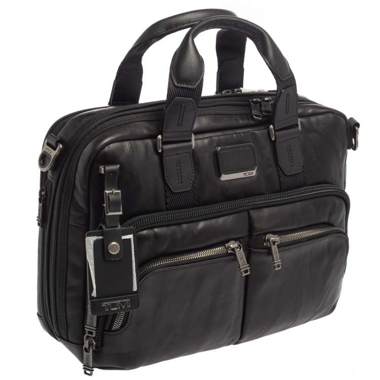Pre Owned TUMI Black Leather Alpha Bravo Albany Slim Computer Briefcase
