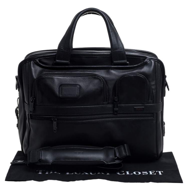 Pre Owned TUMI Black Leather Expandable Organizer Computer Briefcase
