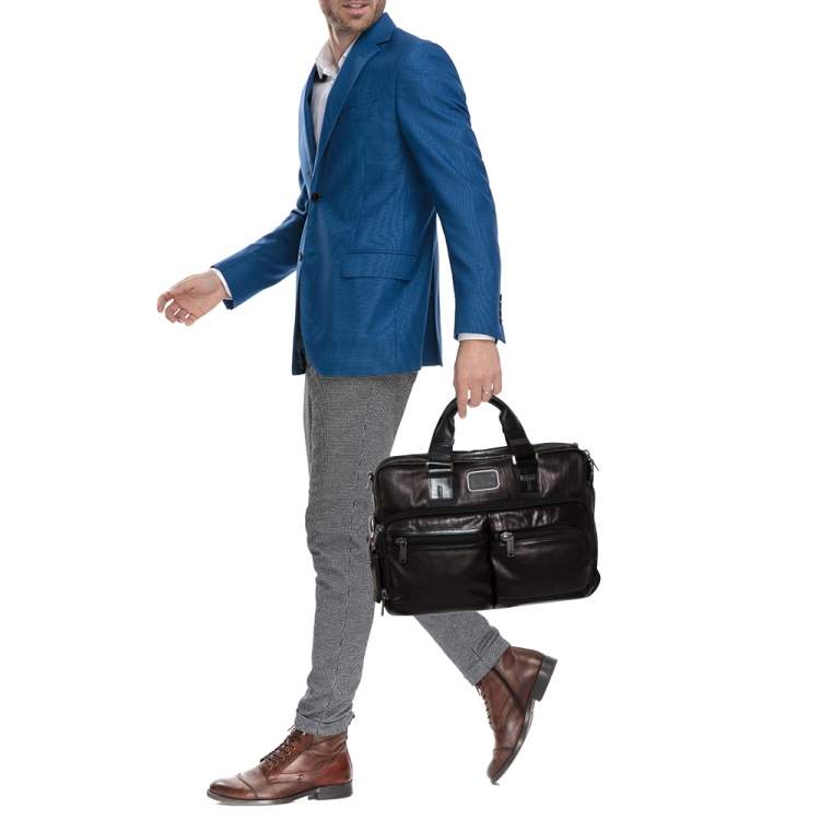 Pre Owned TUMI Metallic Brown Leather Alpha Bravo Andersen Slim Commuter Briefcase