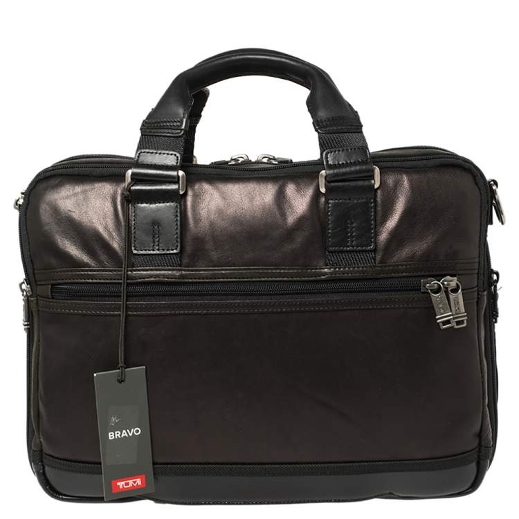 Pre Owned TUMI Metallic Brown Leather Alpha Bravo Andersen Slim Commuter Briefcase