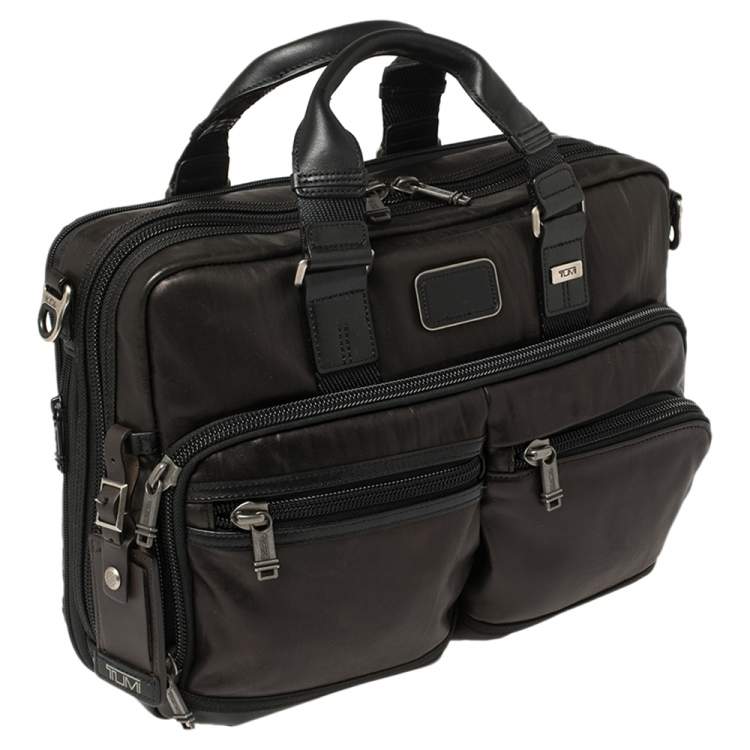 Pre Owned TUMI Metallic Brown Leather Alpha Bravo Andersen Slim Commuter Briefcase