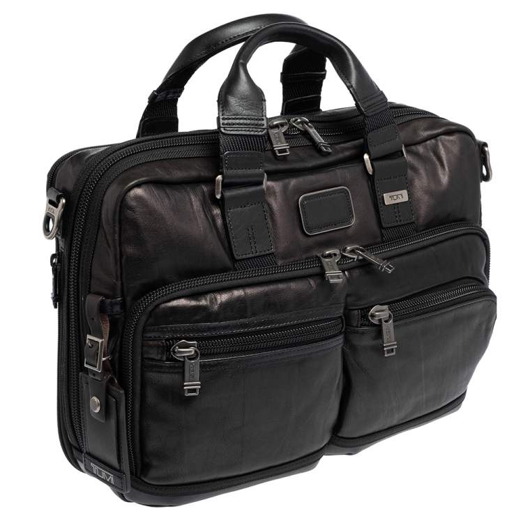 Pre Owned TUMI Metallic Dark Brown Leather Alpha Bravo Andersen Slim Commuter Briefcase