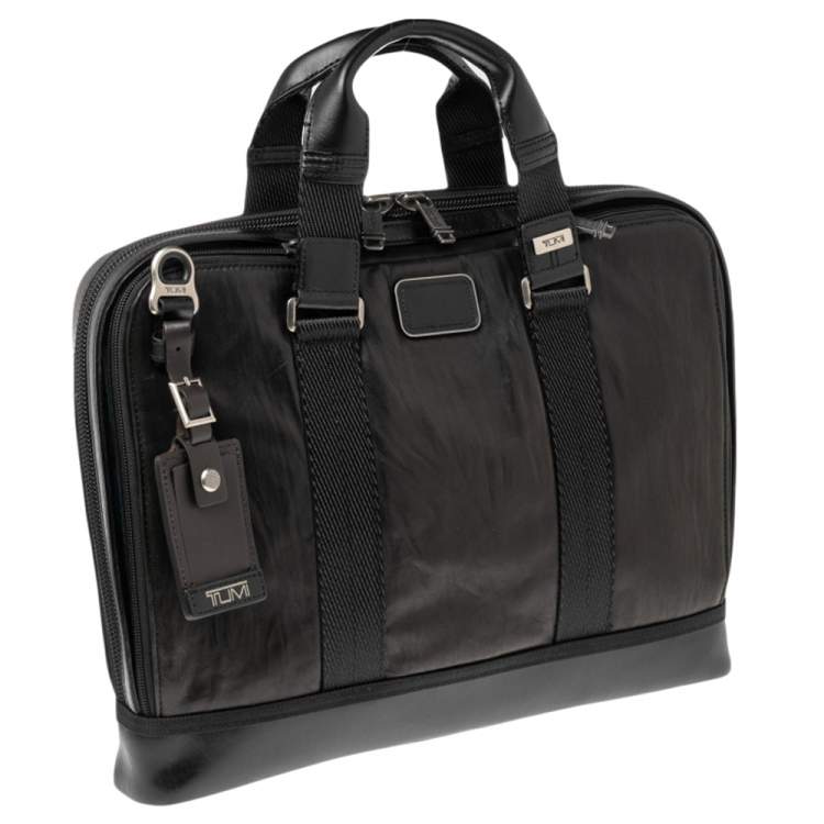 مملوكة مسبقًا TUMI Brown Leather Alpha Bravo Andrew Slim Briefcase