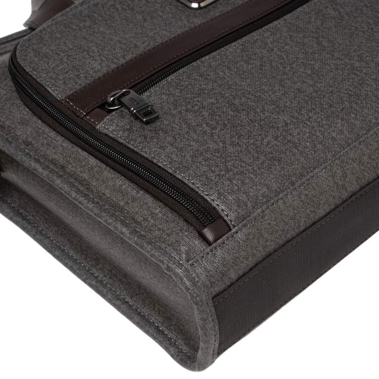 مملوكة مسبقًا TUMI Grey/Brown Leather and PVC Alpha 2 Slim Deluxe Portfolio Bag