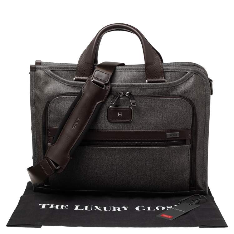 مملوكة مسبقًا TUMI Grey/Brown Leather and PVC Alpha 2 Slim Deluxe Portfolio Bag