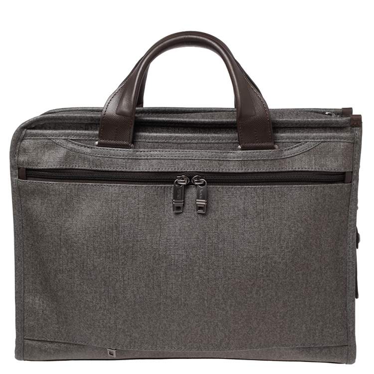 مملوكة مسبقًا TUMI Grey/Brown Leather and PVC Alpha 2 Slim Deluxe Portfolio Bag