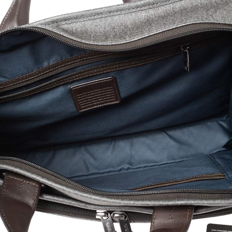 مملوكة مسبقًا TUMI Grey/Brown Leather and PVC Alpha 2 Slim Deluxe Portfolio Bag