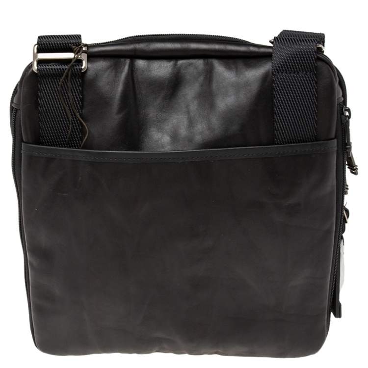 Pre Owned Tumi Black Leather Alpha Bravo Arnold Zip Messenger Bag