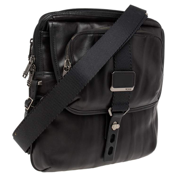 Pre Owned Tumi Black Leather Alpha Bravo Arnold Zip Messenger Bag
