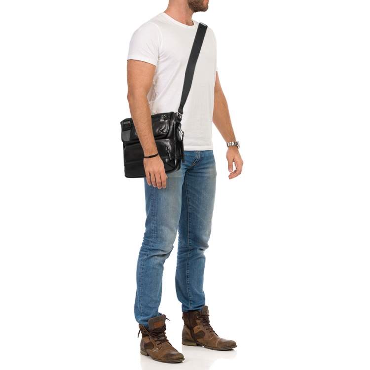 مملوكة مسبقًا TUMI Black Leather Alpha Bravo Barstow Messenger Bag