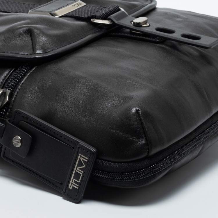 Pre Owned Tumi Black Leather Alpha Bravo Arnold Zip Flap Expandable Messenger Bag
