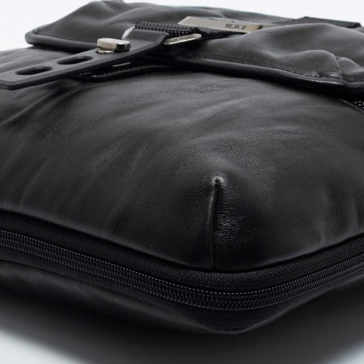 Pre Owned Tumi Black Leather Alpha Bravo Arnold Zip Flap Expandable Messenger Bag