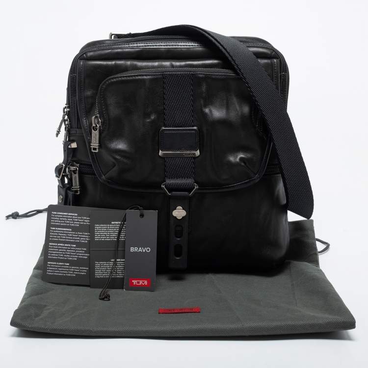 Pre Owned Tumi Black Leather Alpha Bravo Arnold Zip Flap Expandable Messenger Bag